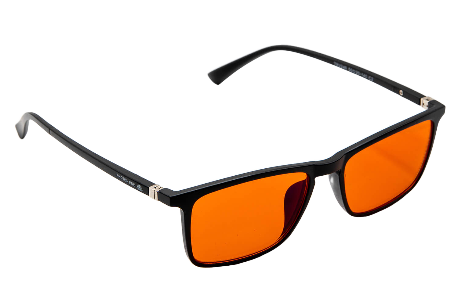 Blueblocker-Brille Berlin mit orange getönten Gläsern, eckiges mattschwarzes Gestell